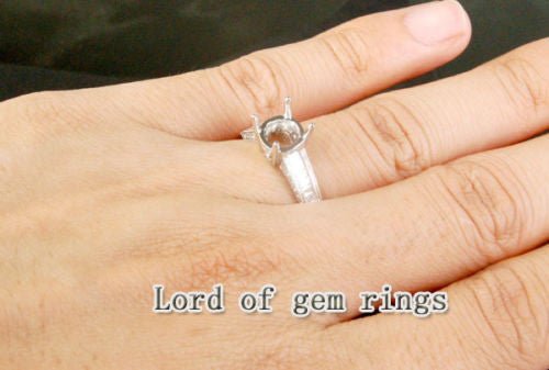 Diamond Engagement Semi Mount Ring 14K White Gold Setting Round 7.5-8mm, Channel, Milgrain - Lord of Gem Rings