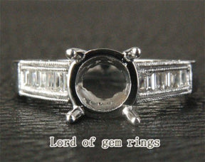 Diamond Engagement Semi Mount Ring 14K White Gold Setting Round 7.5-8mm, Channel, Milgrain - Lord of Gem Rings