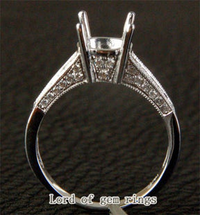 Diamond Engagement Semi Mount Ring 14K White Gold Setting Round 7.5-8mm, Channel, Milgrain - Lord of Gem Rings