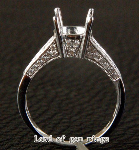 Diamond Engagement Semi Mount Ring 14K White Gold Setting Round 7.5-8mm, Channel, Milgrain - Lord of Gem Rings