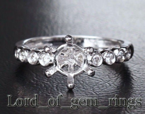 Diamond Engagement Semi Mount Ring 14K White Gold Setting Round 7.5mm,Bezel