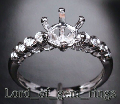 Diamond Engagement Semi Mount Ring 14K White Gold Setting Round 7.5mm,Bezel - Lord of Gem Rings