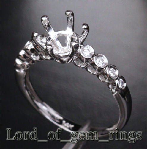 Diamond Engagement Semi Mount Ring 14K White Gold Setting Round 7.5mm,Bezel - Lord of Gem Rings