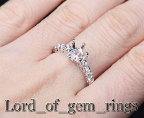 Diamond Engagement Semi Mount Ring 14K White Gold Setting Round 7.5mm,Bezel - Lord of Gem Rings