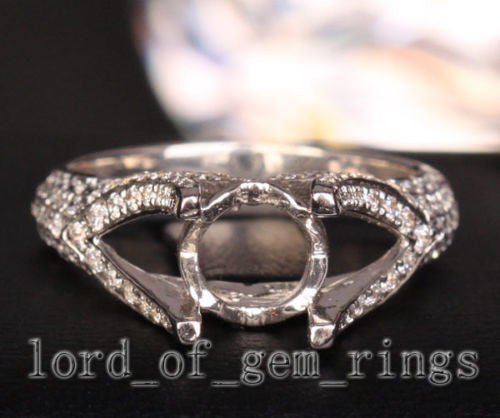 Diamond Engagement Semi Mount Ring 14K White Gold Setting Round 7mm