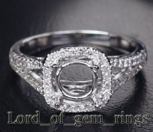 Diamond Engagement Semi Mount Ring 14K White Gold Setting Round 7mm