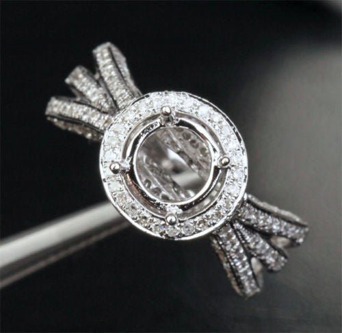 Diamond Engagement Semi Mount Ring 14K White Gold Setting Round 7mm - Lord of Gem Rings