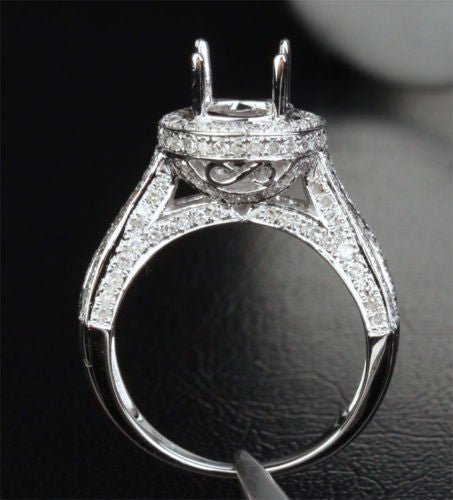 Diamond Engagement Semi Mount Ring 14K White Gold Setting Round 7mm