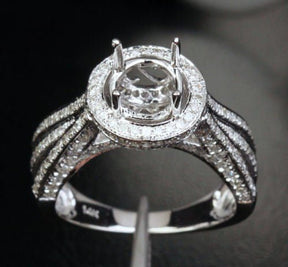 Diamond Engagement Semi Mount Ring 14K White Gold Setting Round 7mm - Lord of Gem Rings