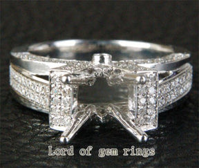 Diamond Engagement Semi Mount Ring 14K White Gold Setting Round 8-8.5mm - Lord of Gem Rings