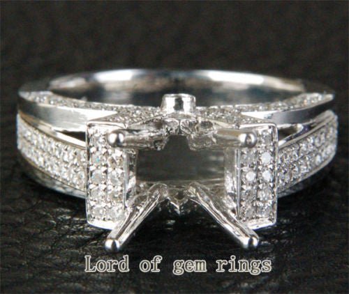 Diamond Engagement Semi Mount Ring 14K White Gold Setting Round 8-8.5mm - Lord of Gem Rings
