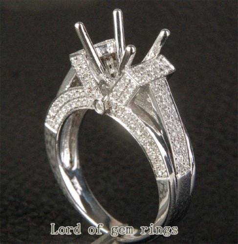 Diamond Engagement Semi Mount Ring 14K White Gold Setting Round 8-8.5mm - Lord of Gem Rings