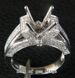 Diamond Engagement Semi Mount Ring 14K White Gold Setting Round 8-8.5mm - Lord of Gem Rings