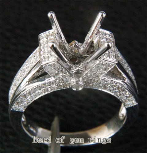 Diamond Engagement Semi Mount Ring 14K White Gold Setting Round 8-8.5mm - Lord of Gem Rings
