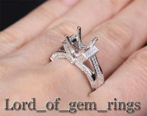 Diamond Engagement Semi Mount Ring 14K White Gold Setting Round 8-8.5mm - Lord of Gem Rings
