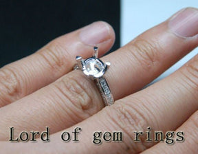 Diamond Engagement Semi Mount Ring 14K White Gold Setting Round 8mm - Lord of Gem Rings