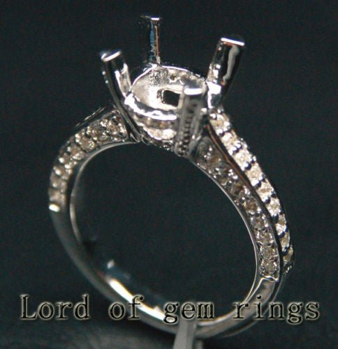Diamond Engagement Semi Mount Ring 14K White Gold Setting Round 8mm - Lord of Gem Rings