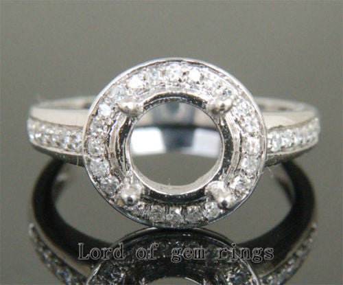 Diamond Engagement Semi Mount Ring 14K White Gold Setting Round 8mm