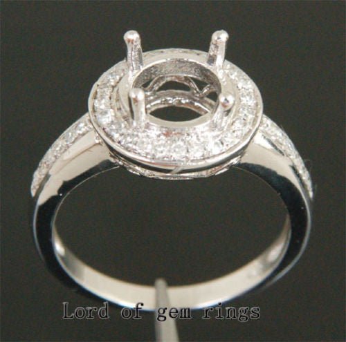Diamond Engagement Semi Mount Ring 14K White Gold Setting Round 8mm - Lord of Gem Rings