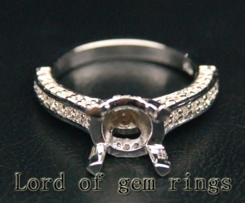 Diamond Engagement Semi Mount Ring 14K White Gold Setting Round 8mm - Lord of Gem Rings