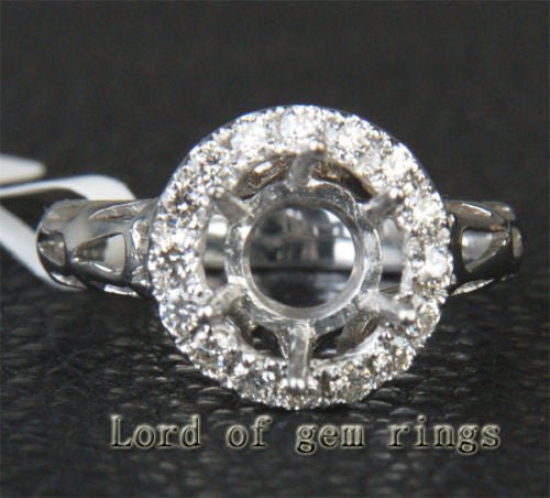 Diamond Engagement Semi Mount Ring 14K White Gold Setting Round 9mm
