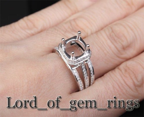 Diamond Engagement Semi Mount Ring 14K White Gold Setting Round 9mm - Lord of Gem Rings