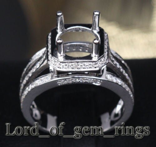 Diamond Engagement Semi Mount Ring 14K White Gold Setting Round 9mm - Lord of Gem Rings