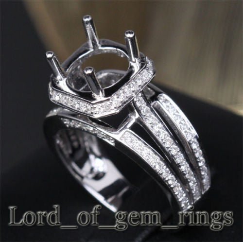Diamond Engagement Semi Mount Ring 14K White Gold Setting Round 9mm - Lord of Gem Rings