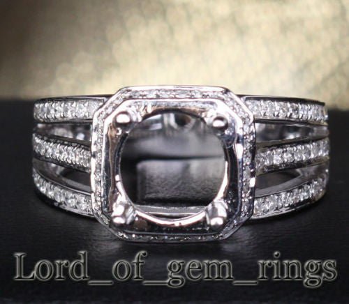 Diamond Engagement Semi Mount Ring 14K White Gold Setting Round 9mm