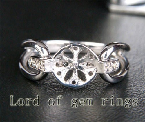 Diamond Engagement Semi Mount Ring 14K White Gold Setting Round Pearl 8-9mm