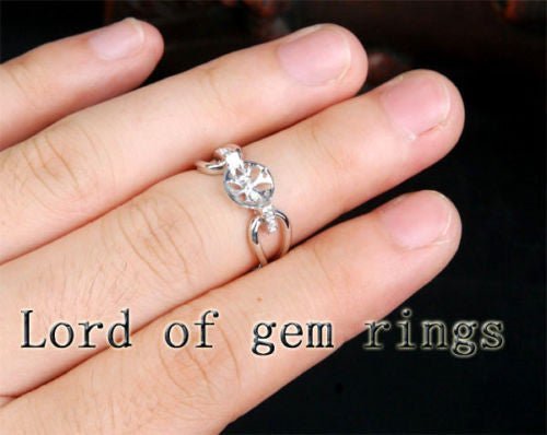 Diamond Engagement Semi Mount Ring 14K White Gold Setting Round Pearl 8-9mm - Lord of Gem Rings
