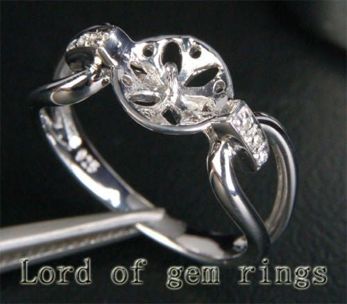 Diamond Engagement Semi Mount Ring 14K White Gold Setting Round Pearl 8-9mm - Lord of Gem Rings