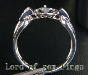Diamond Engagement Semi Mount Ring 14K White Gold Setting Round Pearl 8-9mm - Lord of Gem Rings