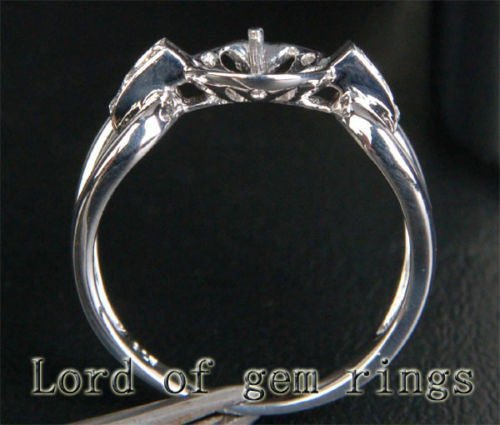 Diamond Engagement Semi Mount Ring 14K White Gold Setting Round Pearl 8-9mm - Lord of Gem Rings