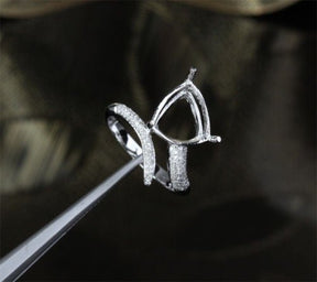 Diamond Engagement Semi Mount Ring 14K White Gold Setting Trillion 10.5mm - Lord of Gem Rings