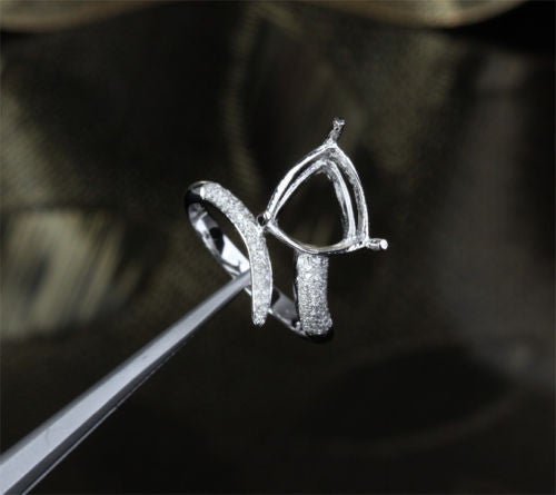 Diamond Engagement Semi Mount Ring 14K White Gold Setting Trillion 10.5mm - Lord of Gem Rings