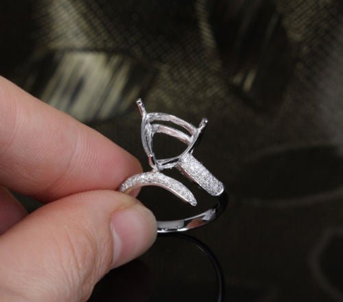 Diamond Engagement Semi Mount Ring 14K White Gold Setting Trillion 10.5mm