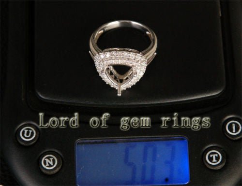 Diamond Engagement Semi Mount Ring 14K White Gold Setting Trillion 10mm - Lord of Gem Rings