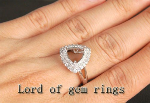 Diamond Engagement Semi Mount Ring 14K White Gold Setting Trillion 10mm - Lord of Gem Rings