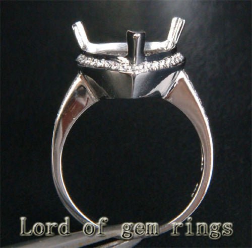 Diamond Engagement Semi Mount Ring 14K White Gold Setting Trillion 11mm - Lord of Gem Rings