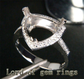 Diamond Engagement Semi Mount Ring 14K White Gold Setting Trillion 11mm - Lord of Gem Rings