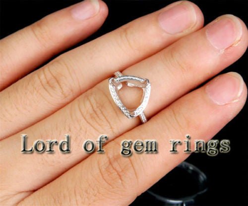 Diamond Engagement Semi Mount Ring 14K White Gold Setting Trillion 11mm - Lord of Gem Rings