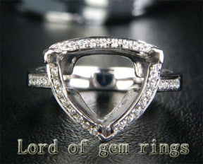 Diamond Engagement Semi Mount Ring 14K White Gold Setting Trillion 11mm - Lord of Gem Rings