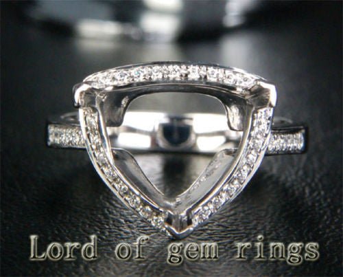 Diamond Engagement Semi Mount Ring 14K White Gold Setting Trillion 11mm