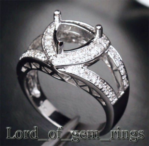 Diamond Engagement Semi Mount Ring 14K White Gold Setting Trillion 8mm - Lord of Gem Rings