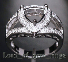 Diamond Engagement Semi Mount Ring 14K White Gold Setting Trillion 8mm - Lord of Gem Rings
