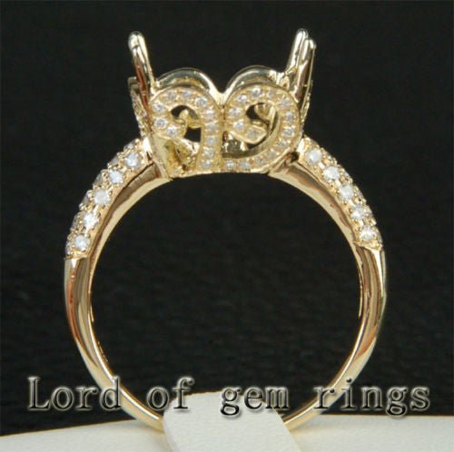 Diamond Engagement Semi Mount Ring 14K Yellow Gold Setting Cushion 12mm - Lord of Gem Rings