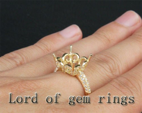 Diamond Engagement Semi Mount Ring 14K Yellow Gold Setting Cushion 12mm - Lord of Gem Rings