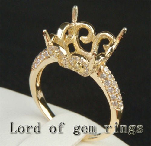 Diamond Engagement Semi Mount Ring 14K Yellow Gold Setting Cushion 12mm - Lord of Gem Rings