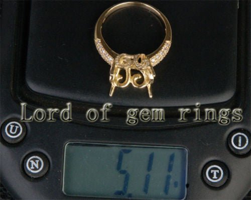 Diamond Engagement Semi Mount Ring 14K Yellow Gold Setting Cushion 12mm - Lord of Gem Rings